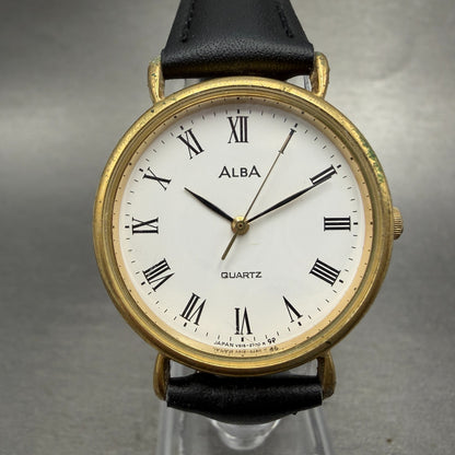 Seiko Alba Watch Men 31mm White Dial Gold Tone Round V515-6540 New Battery VTG0