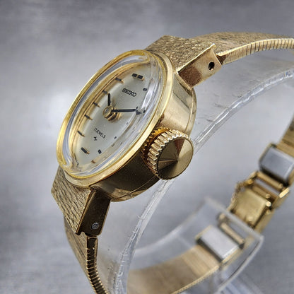 Seiko Watch Women 15mm Champange Dial Gold Plated Oval 117020 Manual Wind Runs2