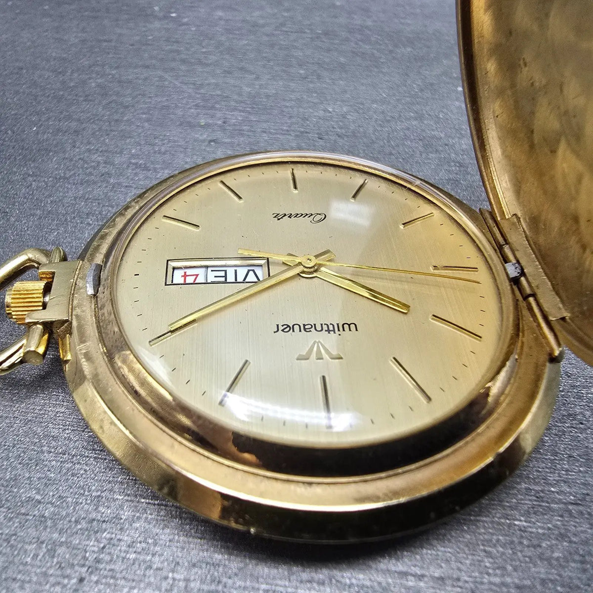 Wittnauer Pocket Watch Men 43mm Champagne Dial Gold Daydate SILHOUETTE New Batt4