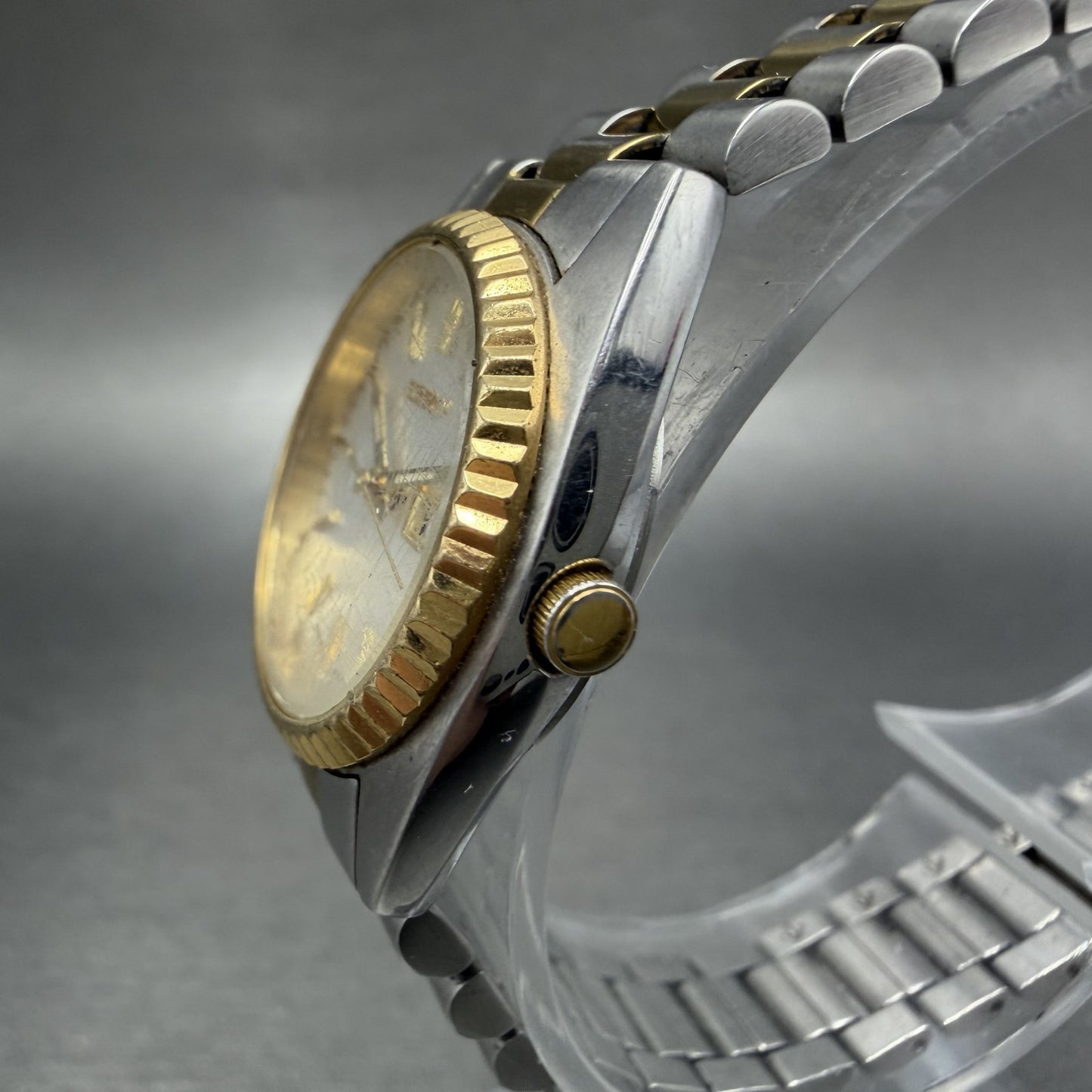 Seiko Watch Women 25mm White Dial Two Tone Daydate Round 7n83-0041 New Batt ZYX2