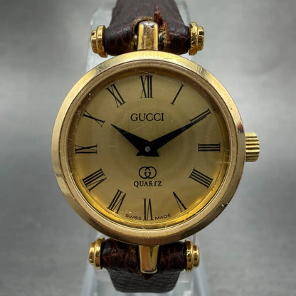 Gucci 2000L Watch Women 22mm Champgne Dial Gold Plated Round New Battery Vintage0