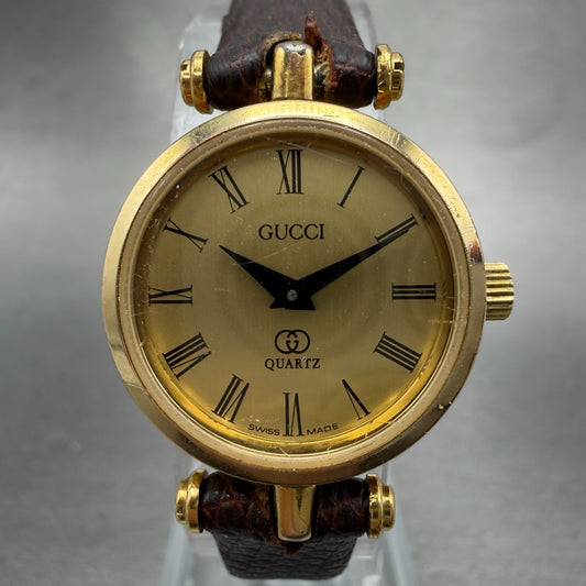 Gucci 2000L Watch Women 22mm Champgne Dial Gold Plated Round New Battery Vintage0