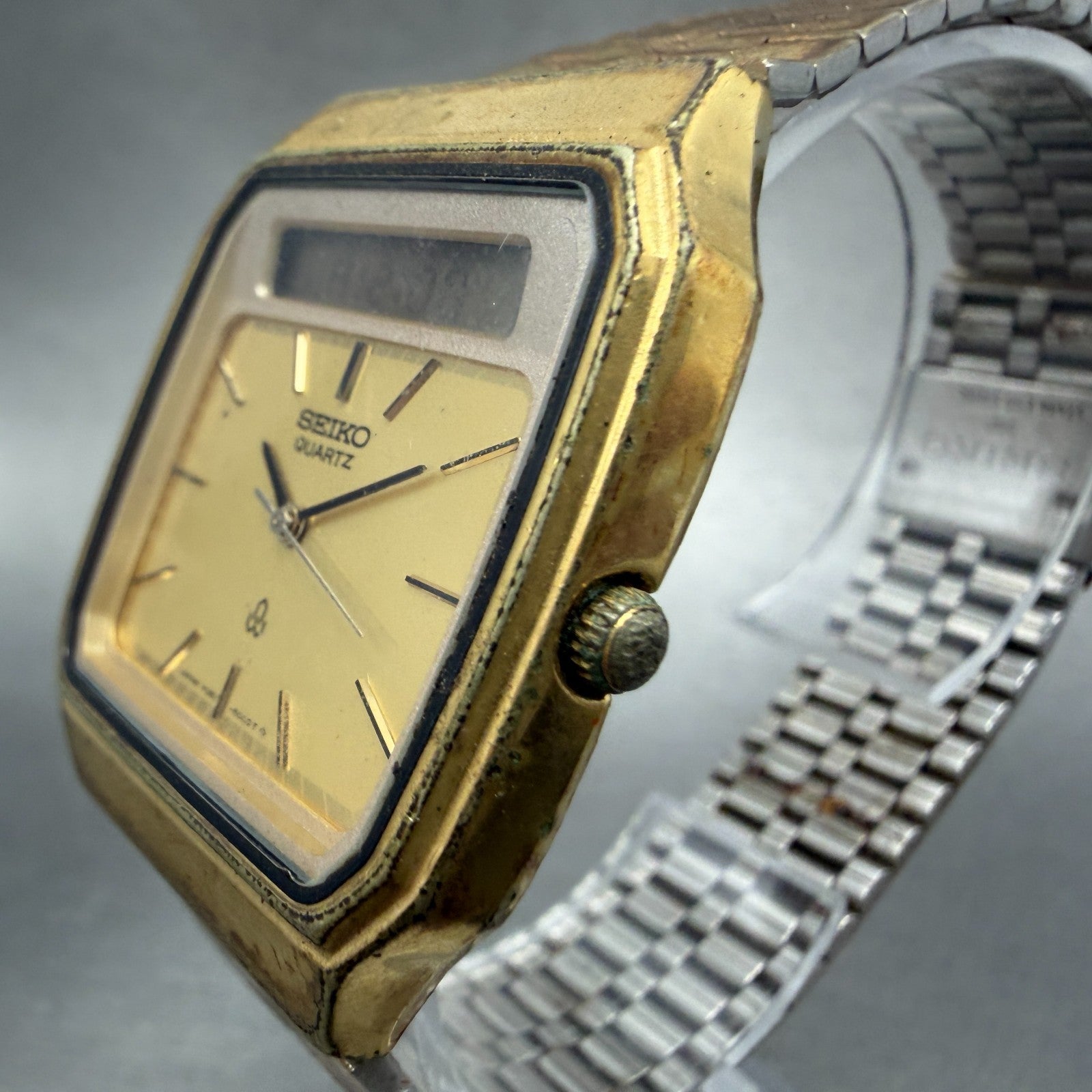 Seiko Analog Digital Watch Men 31mm Gold Tone Alarm Chrono H357-5000 PARTS3