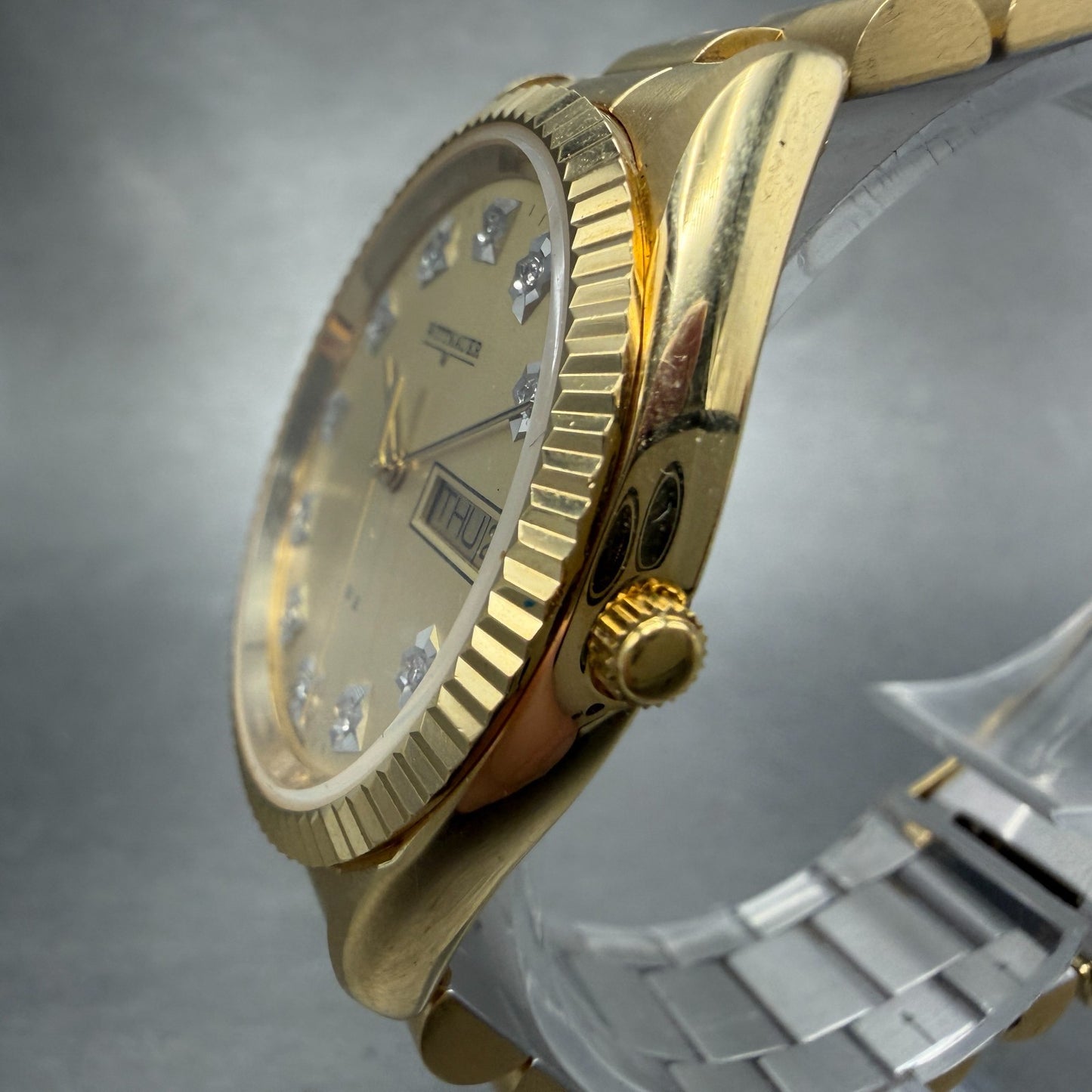 Wittnauer President Watch Men 35mm Champagne Dial Gold Tone Daydate New Battery2