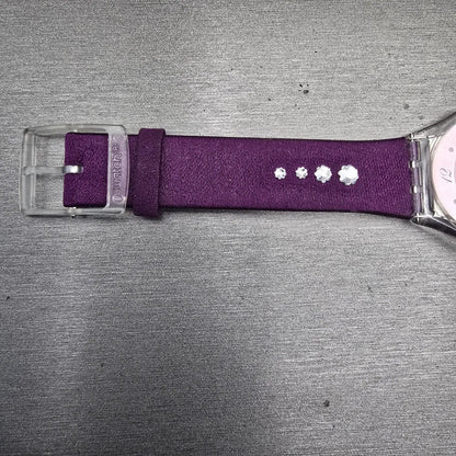 Swatch Skin FLOWER TRACK Watch Women Purple Dial Clear Case SFK278 New Battery11