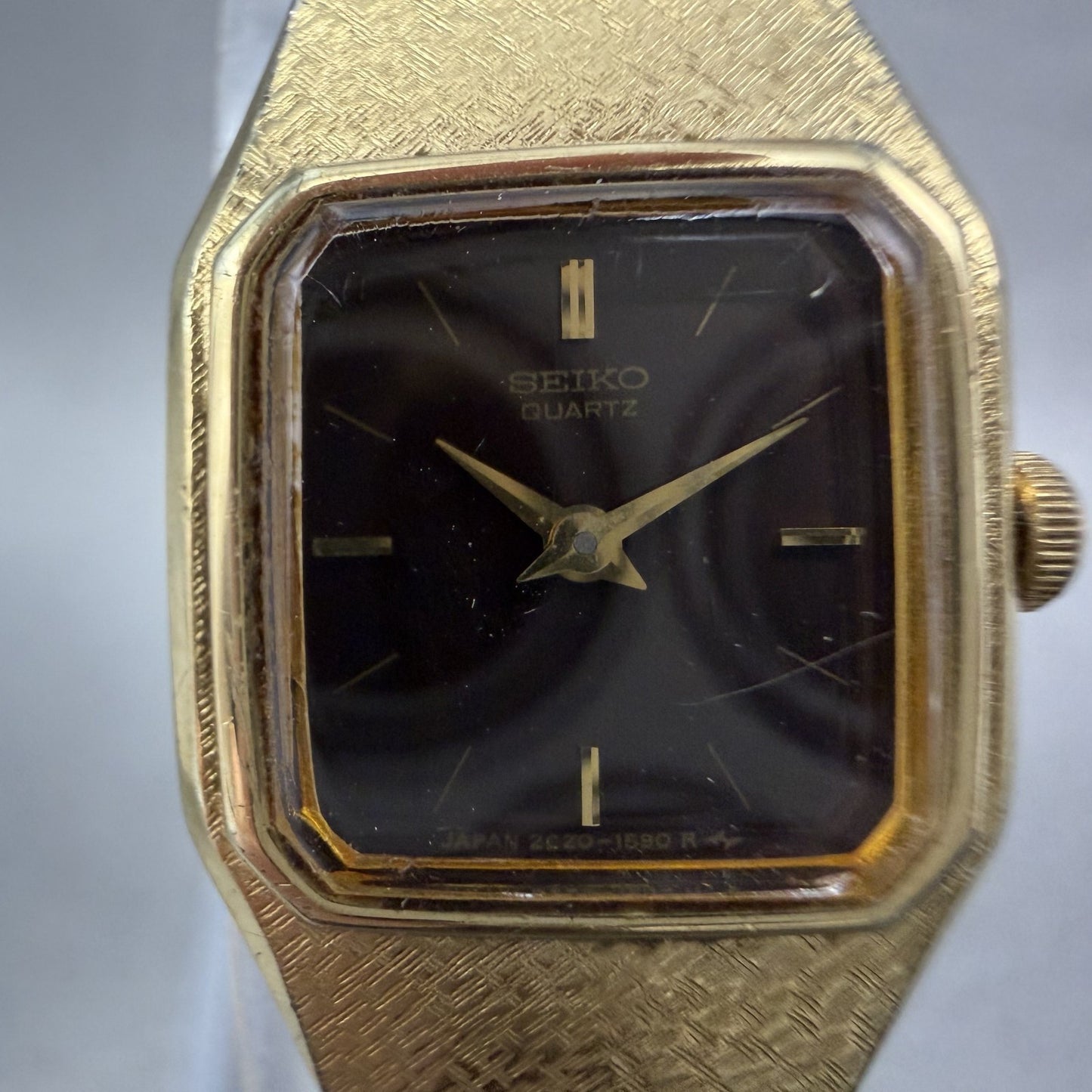 Seiko Watch Women 17mm Brown Dial Gold Tone Rectangle 2C20-5789 New Battery CBA1