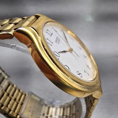 Seiko Watch Men 34mm White Dial Gold Tone Round V701-6K09 New Battery Vintage3