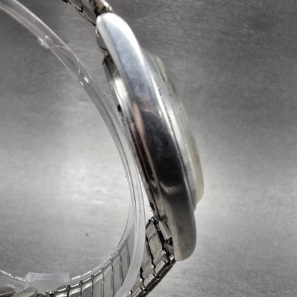 Seiko SQ Watch Men 33mm Silver Dial Silver Tone Date Round 5Y22-6000 PARTS4
