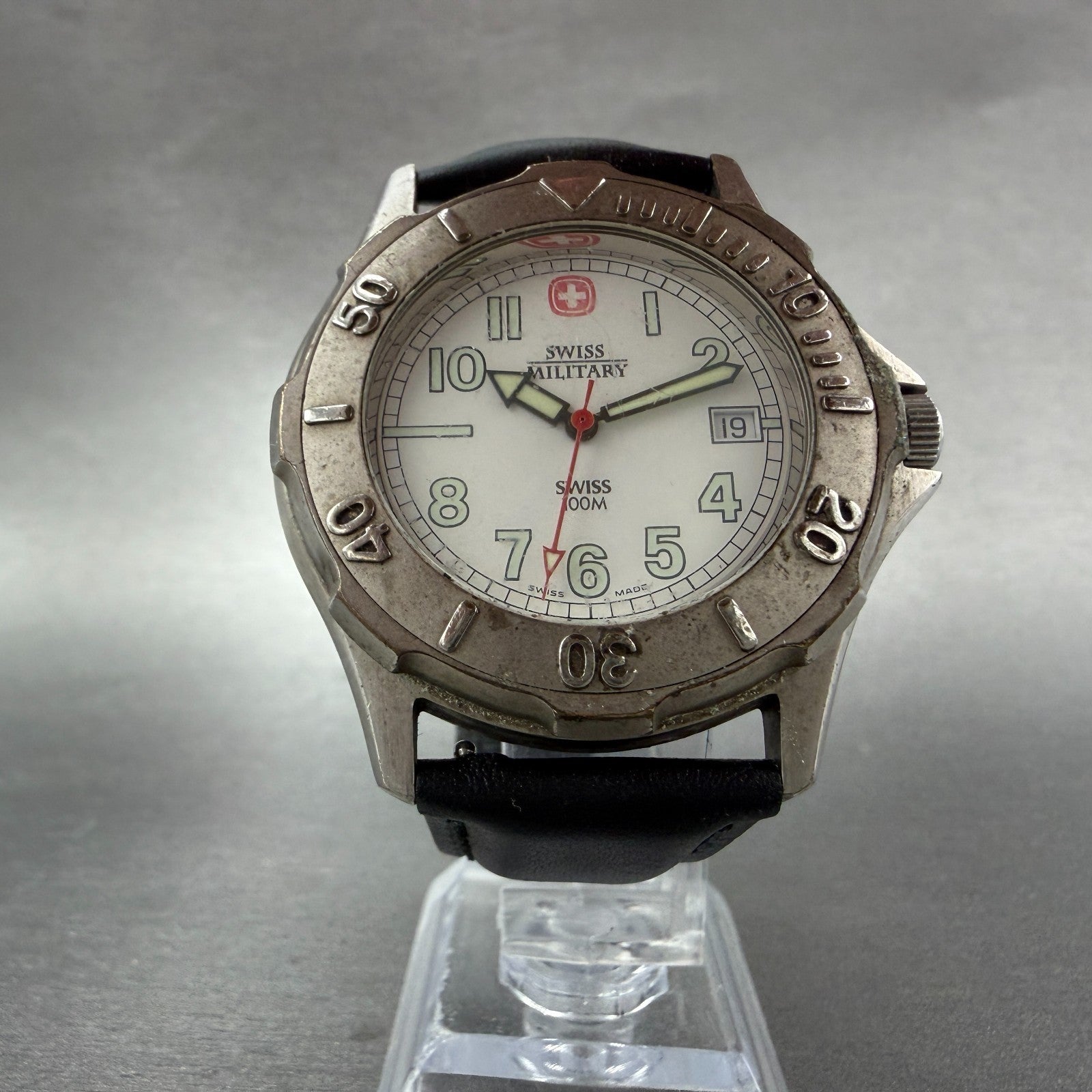 Wenger Swiss Military Dive Watch Men 42mm White Dial Silver Tone Date New Batt5