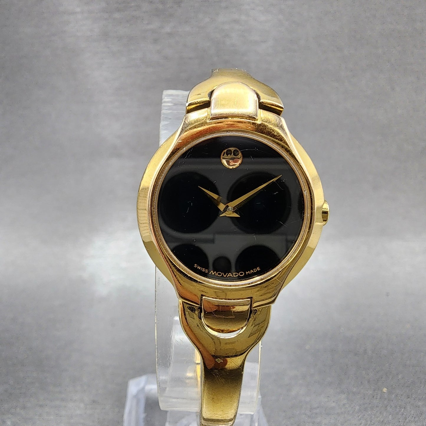 Movado Kara Watch Women 24mm Black Dial Gold Tone Round 88A11846 New Battery0