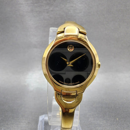 Movado Kara Watch Women 24mm Black Dial Gold Tone Round 88A11846 New Battery0