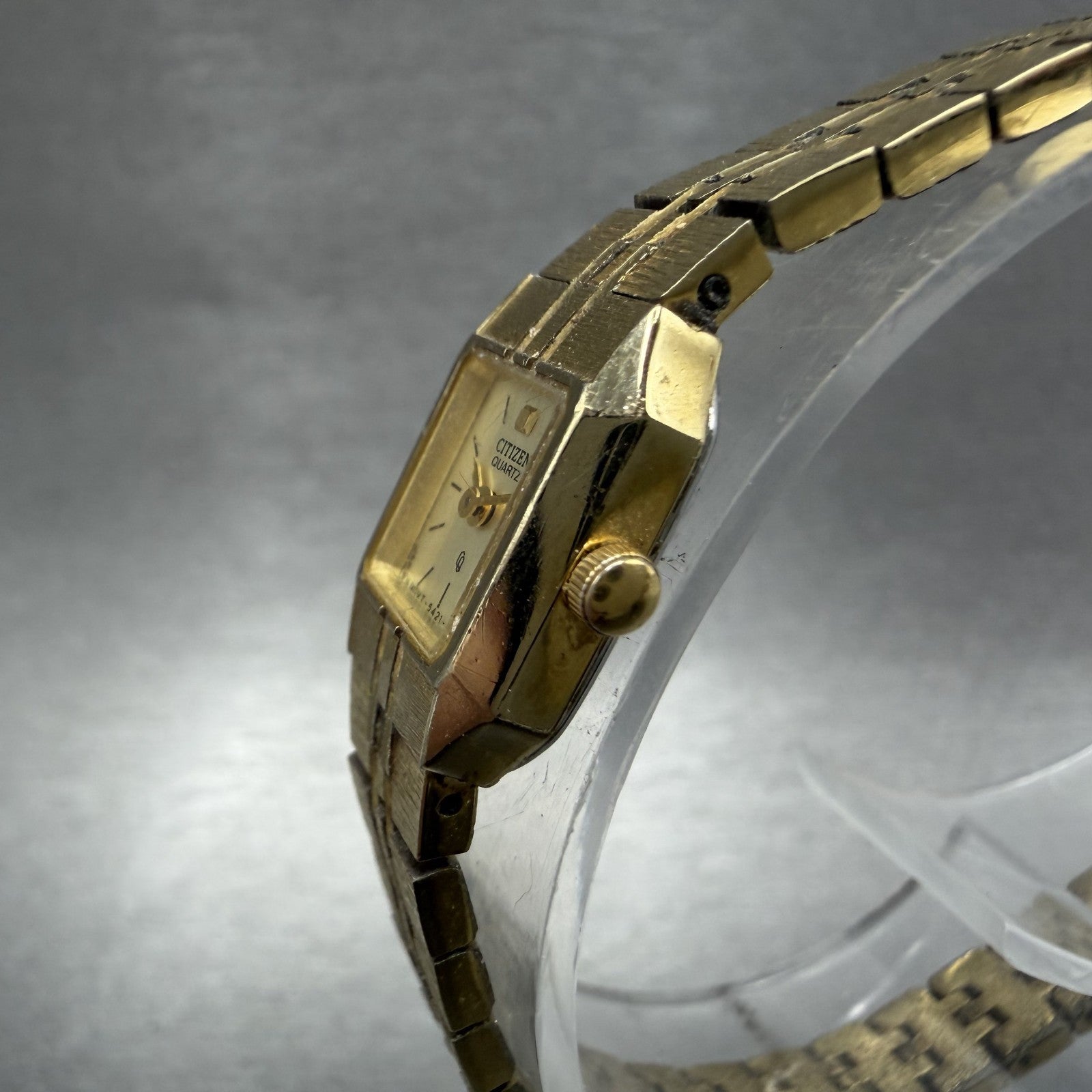 Citizen CQ Tank Watch Women 13mm Champagne Dial Gold Tone Octagon New Battery BA2