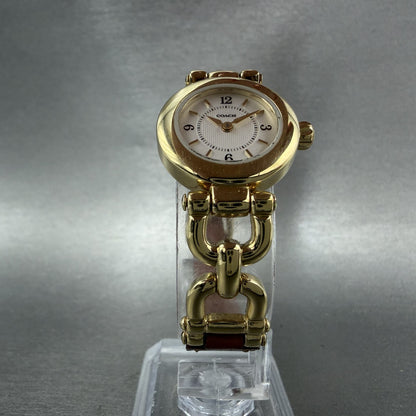 Coach Watch Women 22mm White Dial Gold Tone Round Leather W006 New Battery5