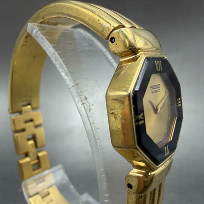 Seiko Watch Women 19mm Champagne Dial Gold Tone Octagon 1N00-5E49 New Battery3