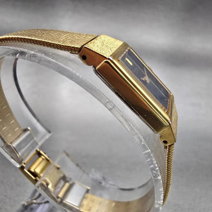 Seiko Watch Women 12mm Black Dial Gold Tone Rectangle 2E20-5490 New Battery VTG3