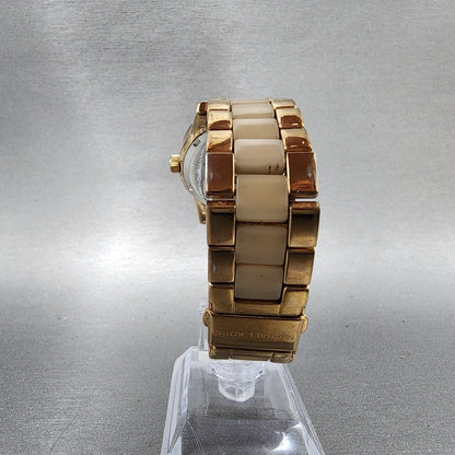 Michael Kors Ritz Watch Women 37mm Rose Dial Rose Gold Tone Date New Battery7