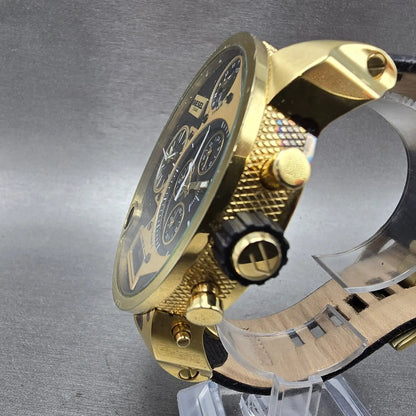 Diesel Mr. Daddy Watch Men 52mm Black Dial Gold Chronograph Digital New Battery2
