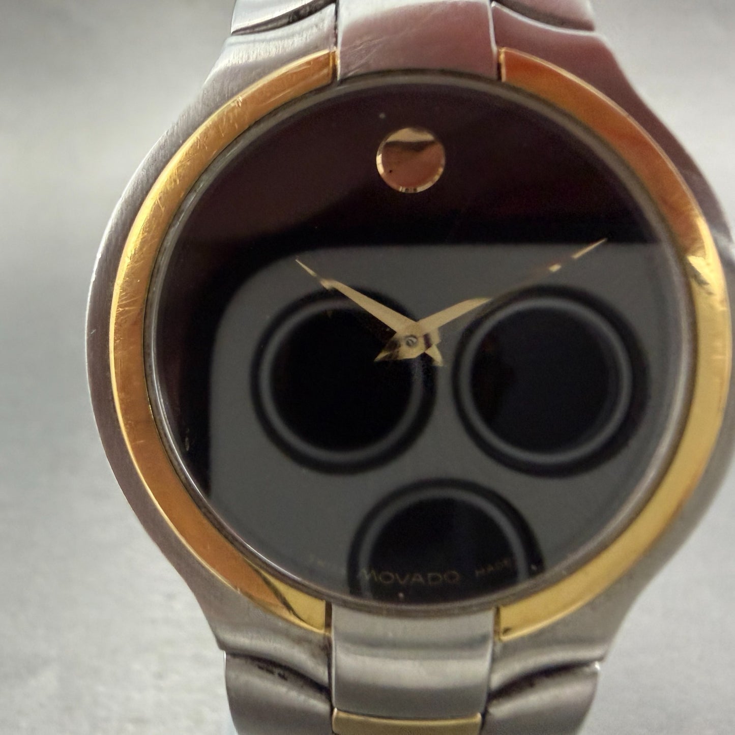 Movado Portico watch Men 34mm Black Dial Two Tone Round 81 G1 1894 New Battery1