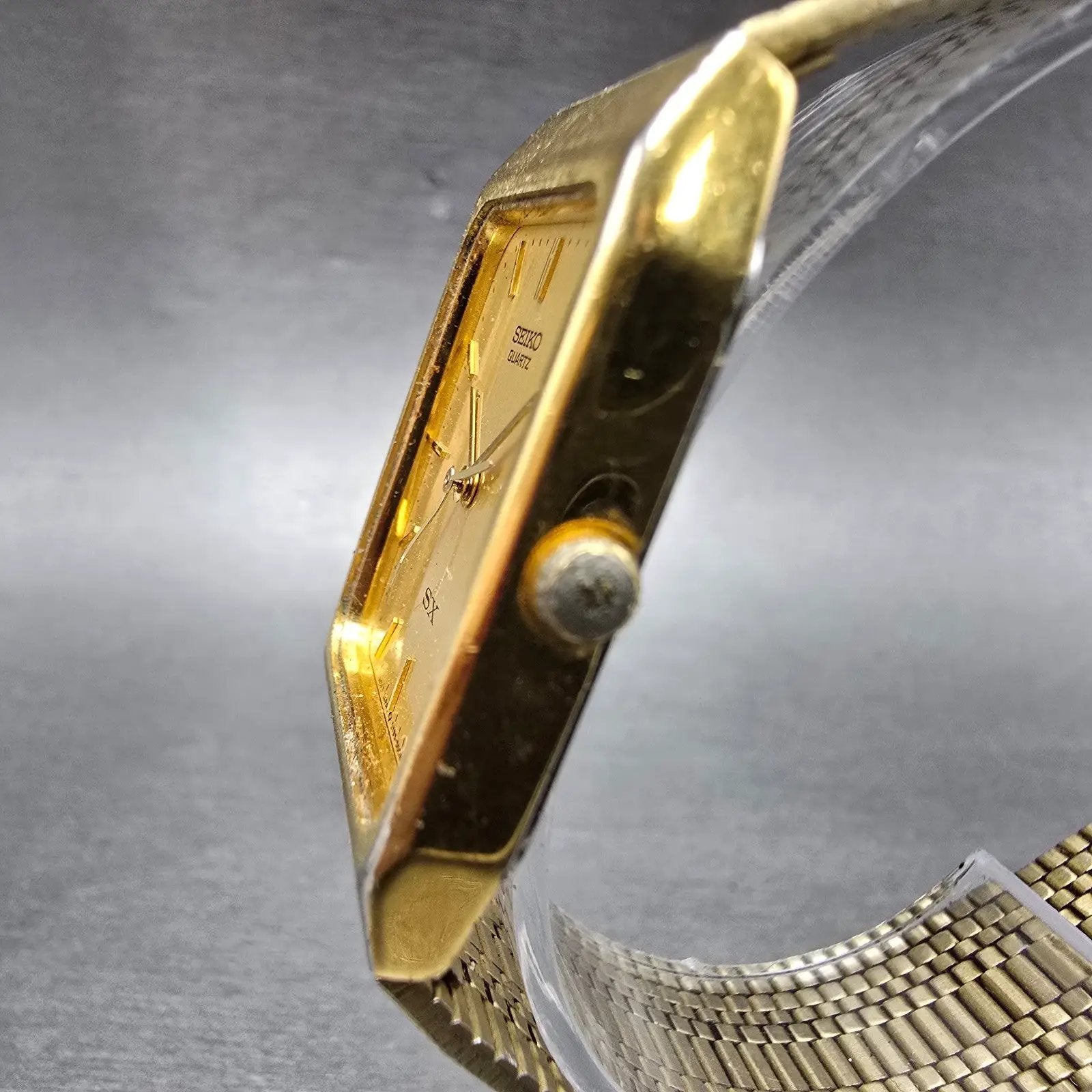 Seiko SX Tank Watch Men 26mm Champagne Dial Gold Tone Rectangle 5Y95-5009 PARTS3