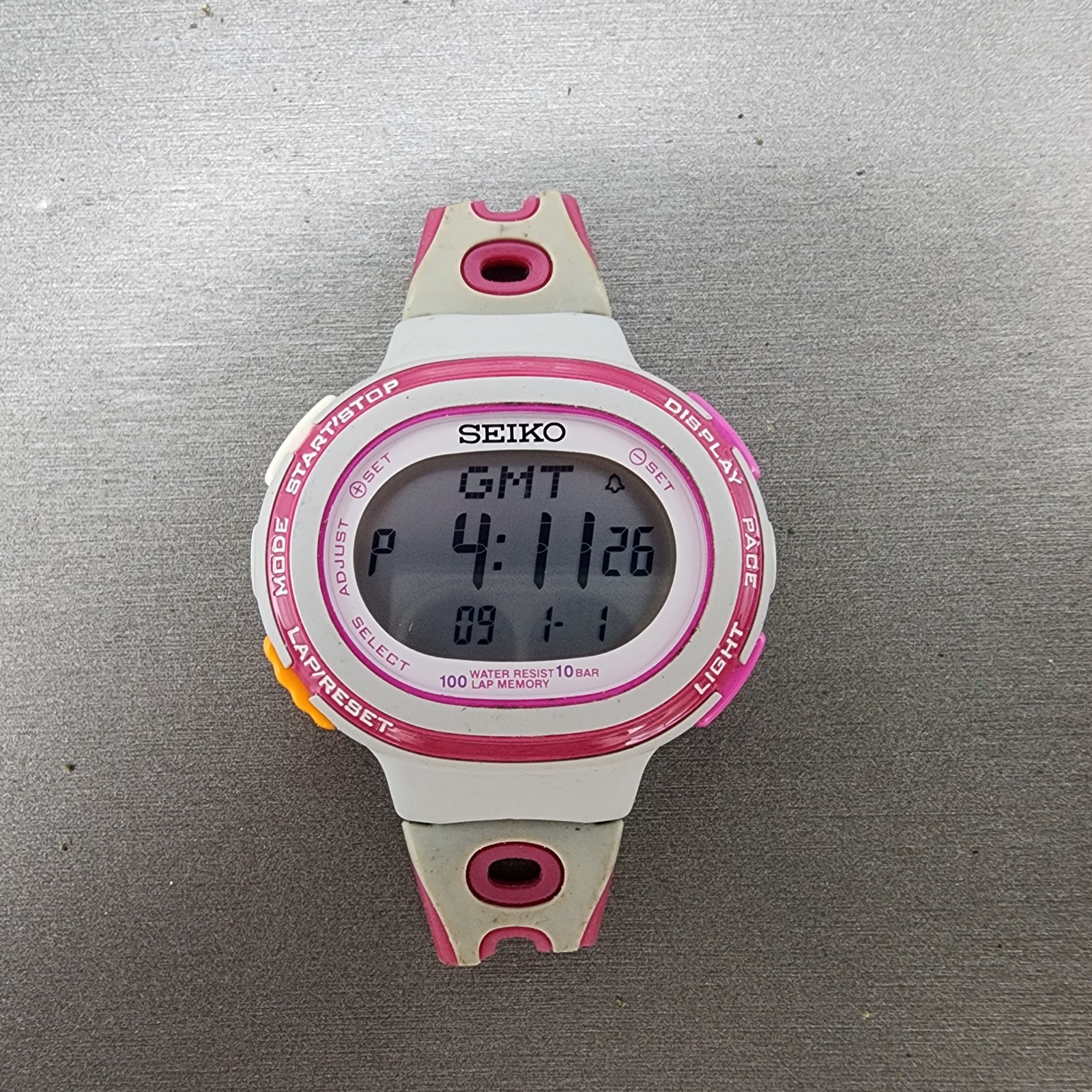 Seiko Digital Watch Women 40mm White Pink ALarm Chronograph S60100A0 New Batt0