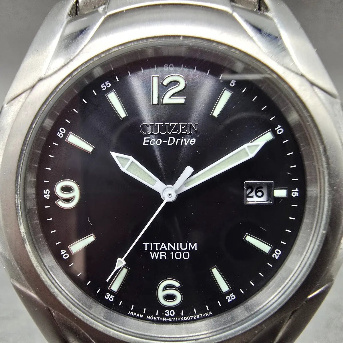 Citizen Eco-Drive Watch Men 41mm Black Dial Titanium Date E111-K006368 Runs JP431