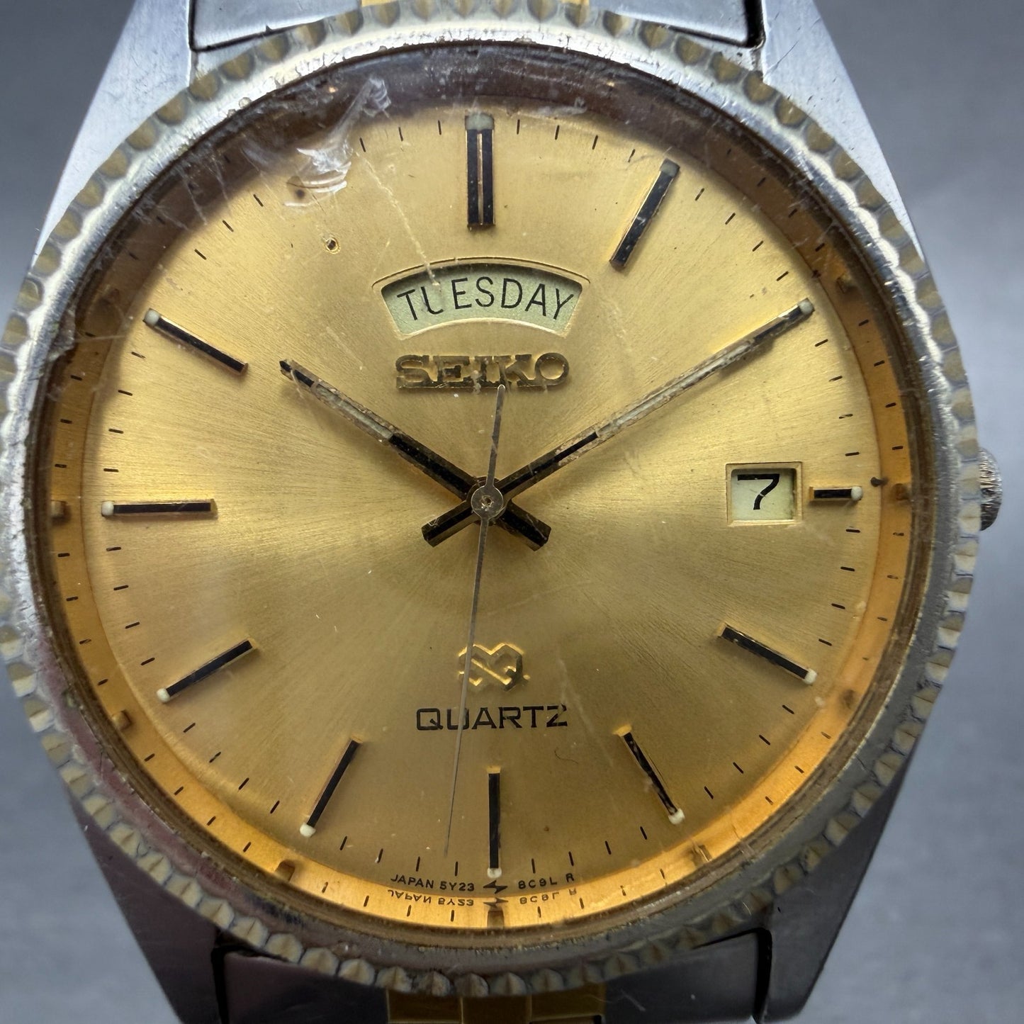 Seiko SQ President Watch Men 36mm Gold Dial Two Tone Daydate Round New Battery U1