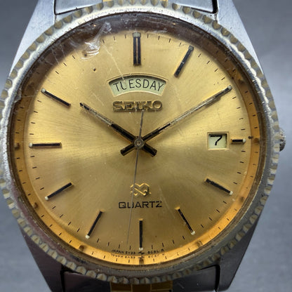 Seiko SQ President Watch Men 36mm Gold Dial Two Tone Daydate Round New Battery U1