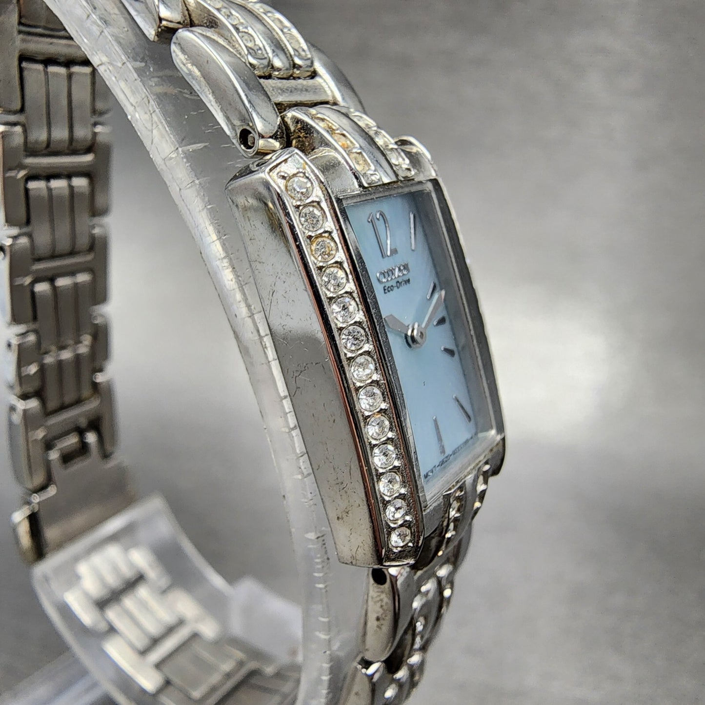Citizen EcoDrive Tank Watch Women 15mm MOP Dial Steel Crystal Bezel Runs3