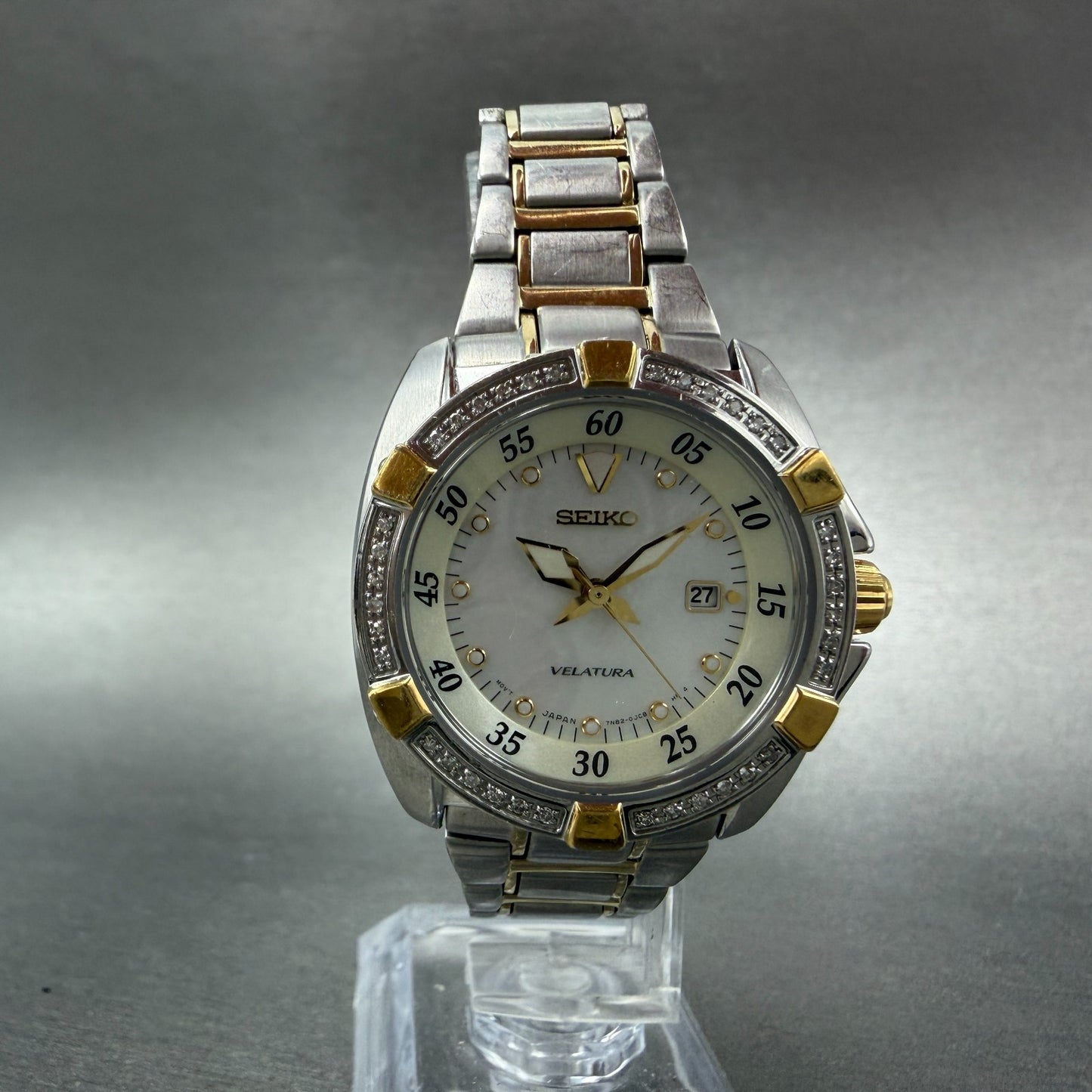 Seiko Velatura Watch Women 30mm MOP Dial Two Tone Date 7N82-0DM0 PARTS6