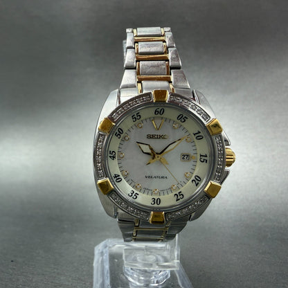 Seiko Velatura Watch Women 30mm MOP Dial Two Tone Date 7N82-0DM0 PARTS6