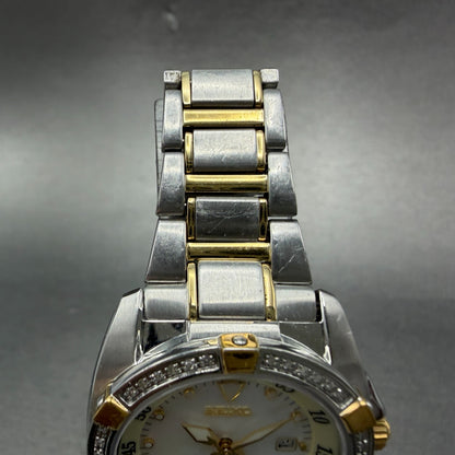 Seiko Velatura Watch Women 30mm MOP Dial Two Tone Date 7N82-0DM0 PARTS5