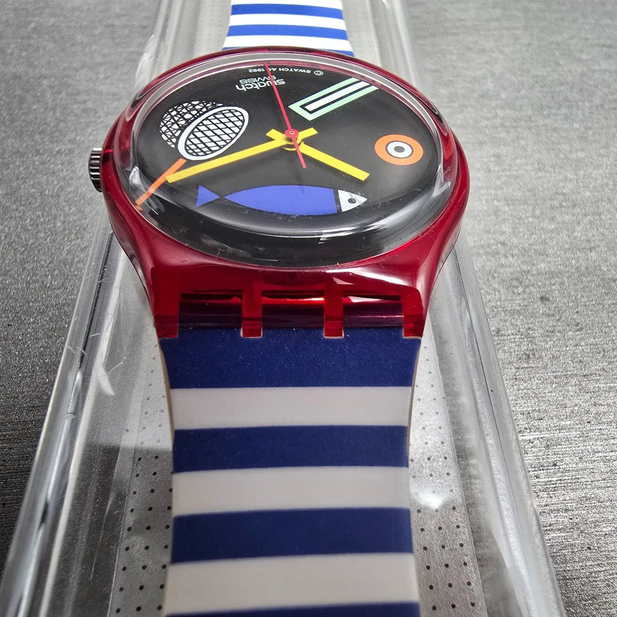 Swatch Fritto Misto Watch Men 34mm Black Dial Red Case GR114 New Battery NOS7