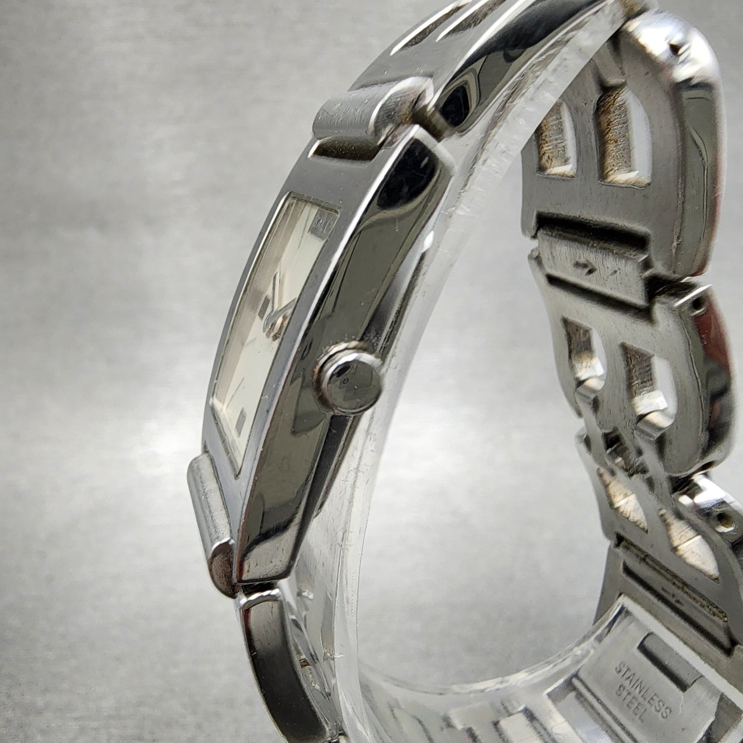 Bally Tank Watch Women 18mm White Dial Stainless Steel Rectangle New Battery2