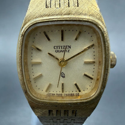 Citizen CQ Watch Women 18mm Champagne Dial Gold Tone Rectangle New Battery1