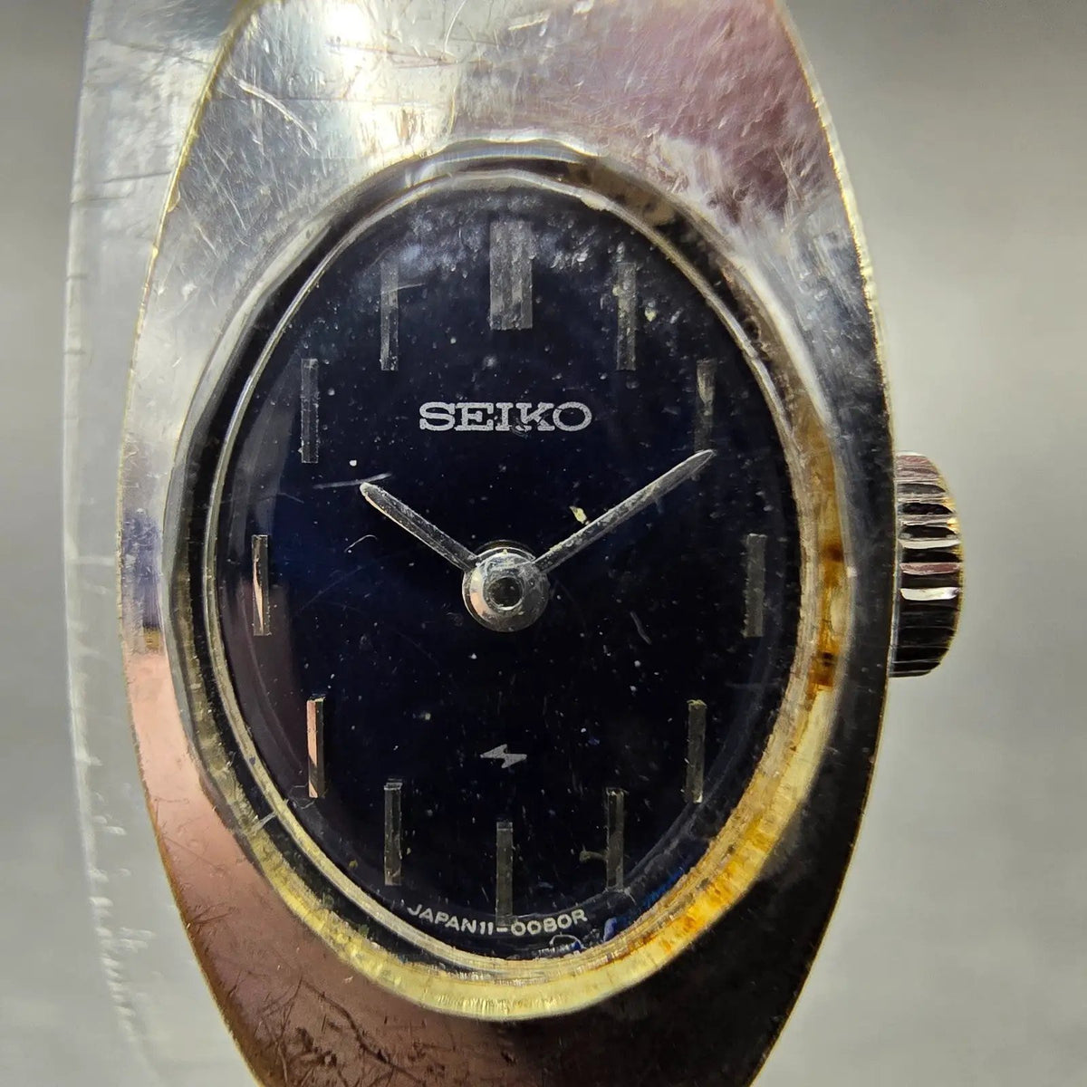 Seiko Watch Women 15mm Blue Dial Silver Tone Manual Wind Rectangle 11-7039 Runs1