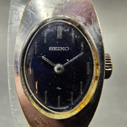 Seiko Watch Women 15mm Blue Dial Silver Tone Manual Wind Rectangle 11-7039 Runs1