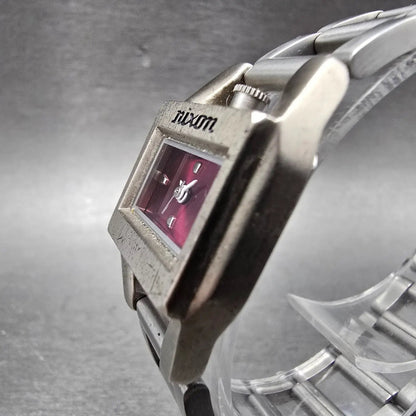 Nixon Sugar Watch Women 23mm Pink Dial Silver Tone Rectangle New Battery2