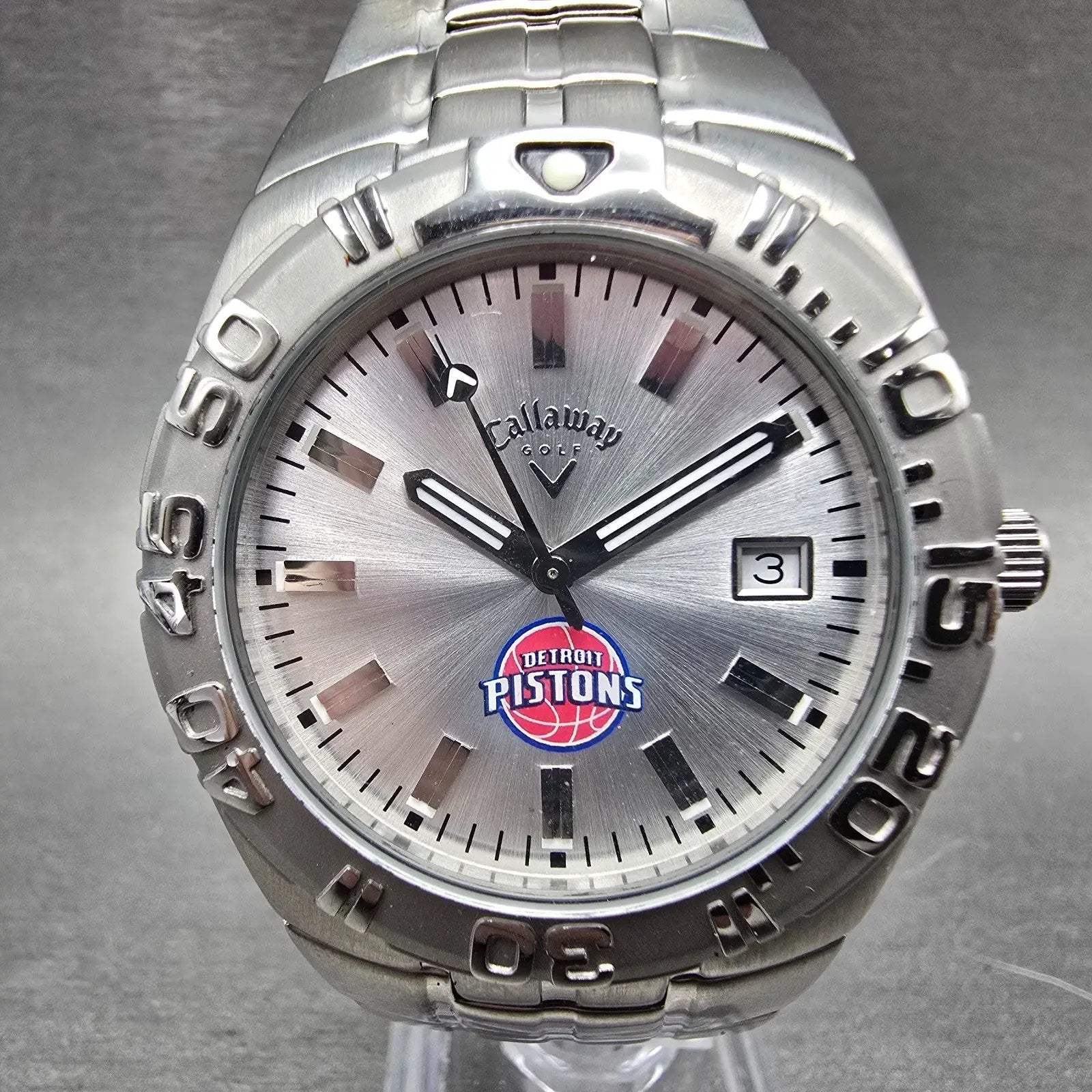 Callaway Dive Watch Men 41mm Silver Dial Silver Tone Date Round New Battery0