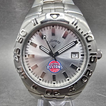 Callaway Dive Watch Men 41mm Silver Dial Silver Tone Date Round New Battery0