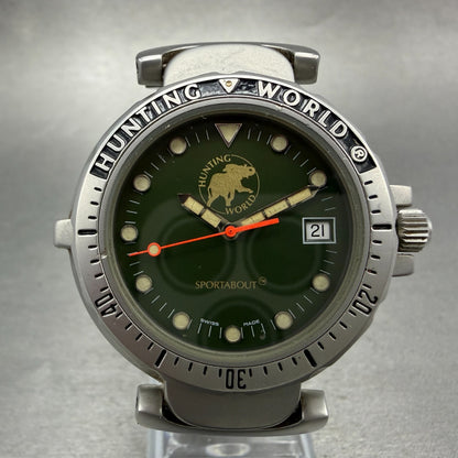 Hunting World Sportabout Dive Watch Men 41mm Green Dial Steel Date Round NewBat0