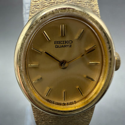Seiko Watch Women 17mm Gold Dial Gold Tone Oval Vintage 1400-8339 New Battery1