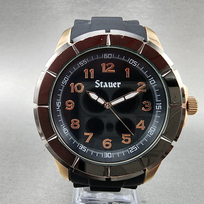 Stauer Blazon Watch Men 36mm Black Dial Rose Gold Tone Round 23523 New Battery