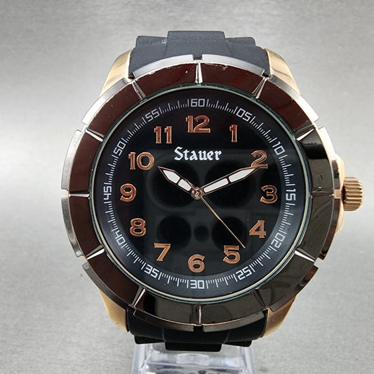 Stauer Blazon Watch Men 36mm Black Dial Rose Gold Tone Round 23523 New Battery