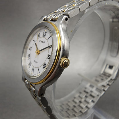 Seiko Creo Watch Women 24mm White Dial Two Tone Round 1F210B70 New Battery2