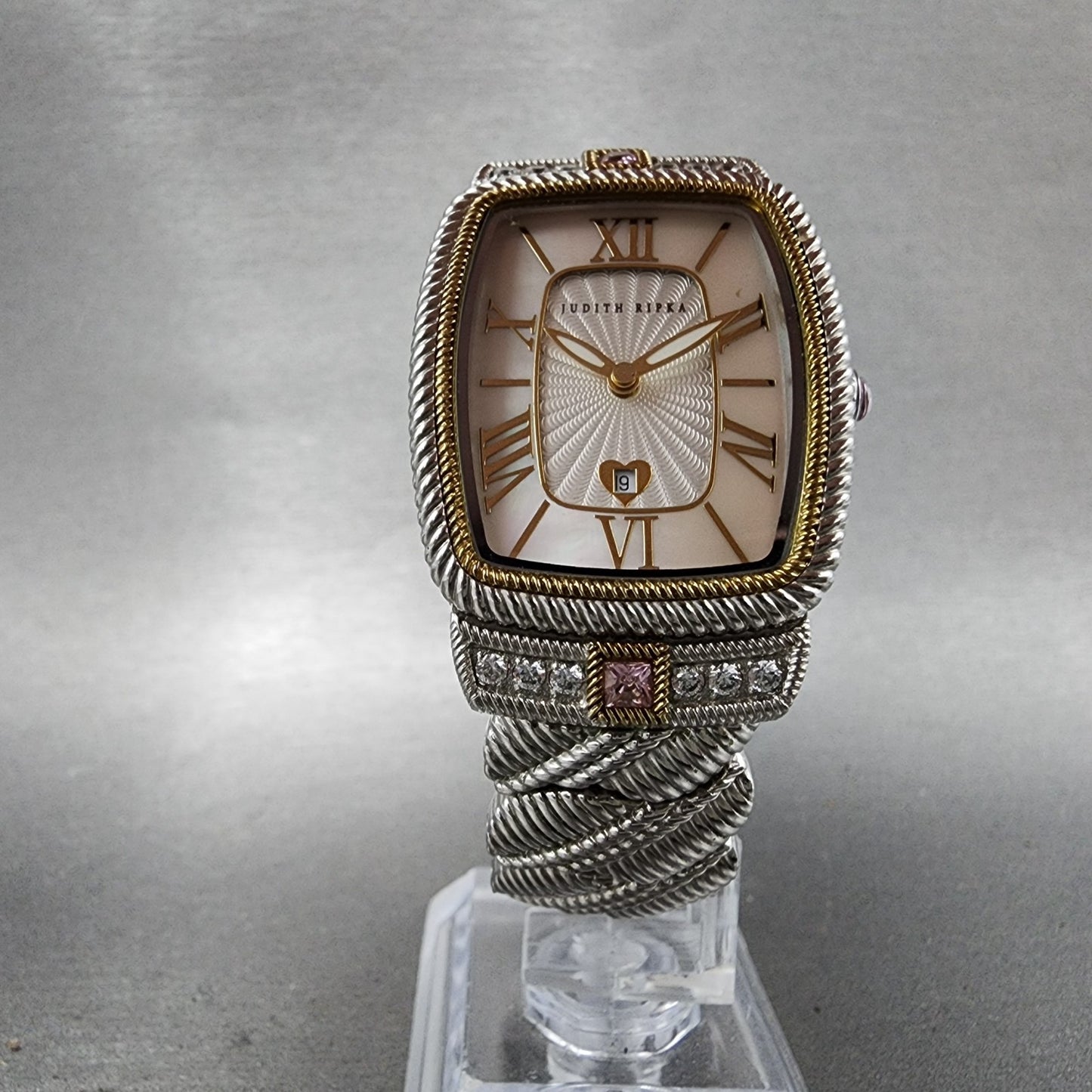 Judith Ripka Tank Watch Women 28mm MOP Dial Two Tone Rectangle New Battery5