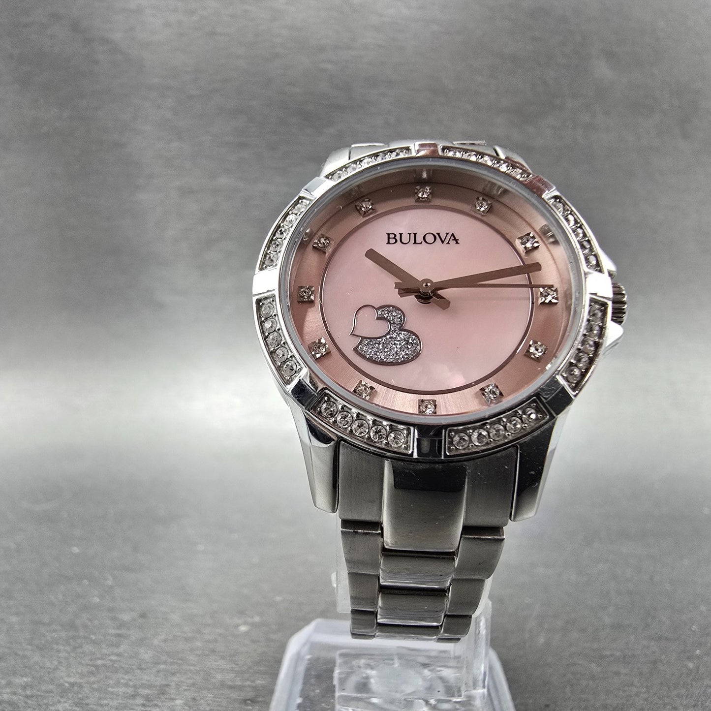 Bulova Heart Watch Women 30mm MOP Dial Silver Tone Round 96L237 New Battery5
