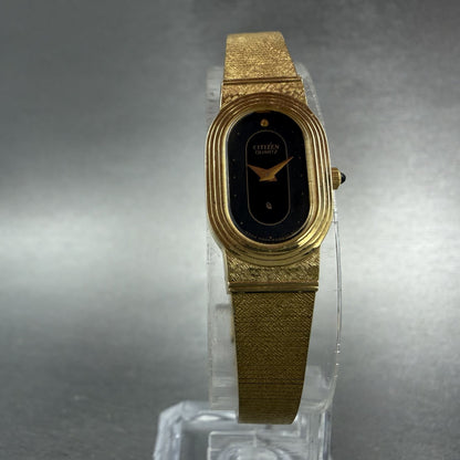Citizen CQ Watch Women 14mm Black Dial Gold Tone Oval 2250-224884 New Battery5