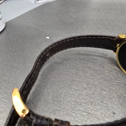 Gucci 2000L Watch Women 22mm Black Dial Gold Plated Round New Battery VTG BDRER10
