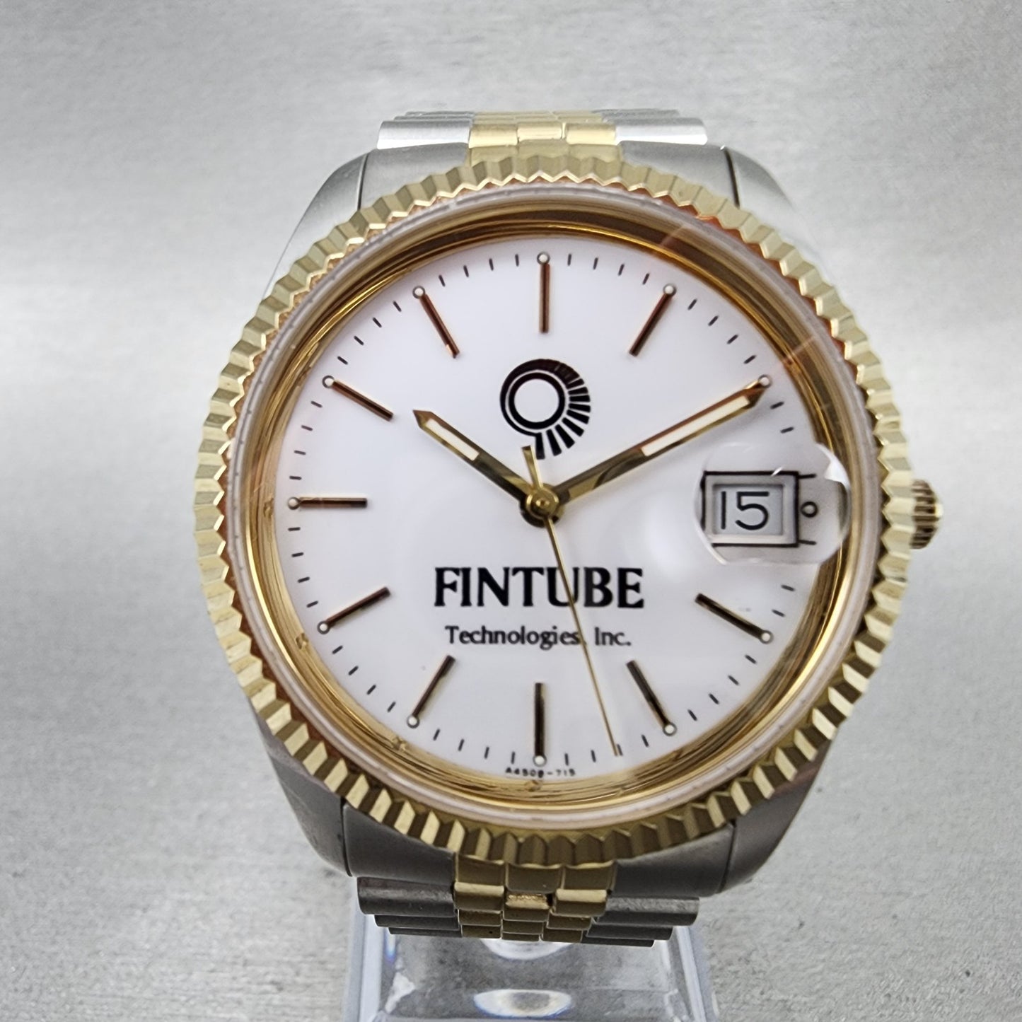 Fintube President Watch Men 35mm White Dial Two Tone Date Round New Battery 7152