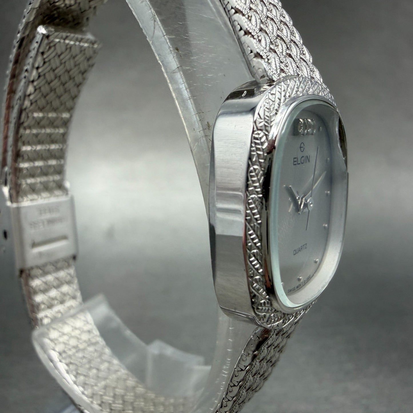 Elgin Watch Women 21mm Silver Dial Silver Tone Rectangle FK277 New Battery VTG3